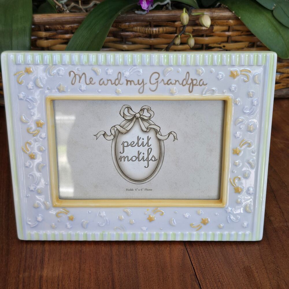 Petite Motif Me and My Grandpa Picture Frame 4X6 Ceramic Blue Green Yellow Stars
